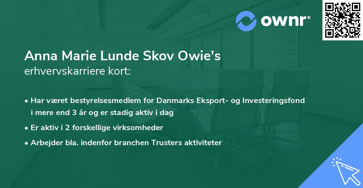 Anna Marie Lunde Skov Owie's erhvervskarriere kort
