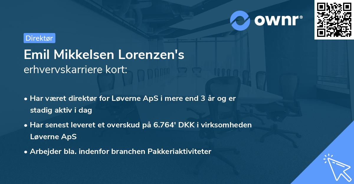 Emil Mikkelsen Lorenzen's erhvervskarriere kort