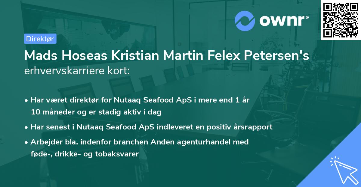 Mads Hoseas Kristian Martin Felex Petersen's erhvervskarriere kort