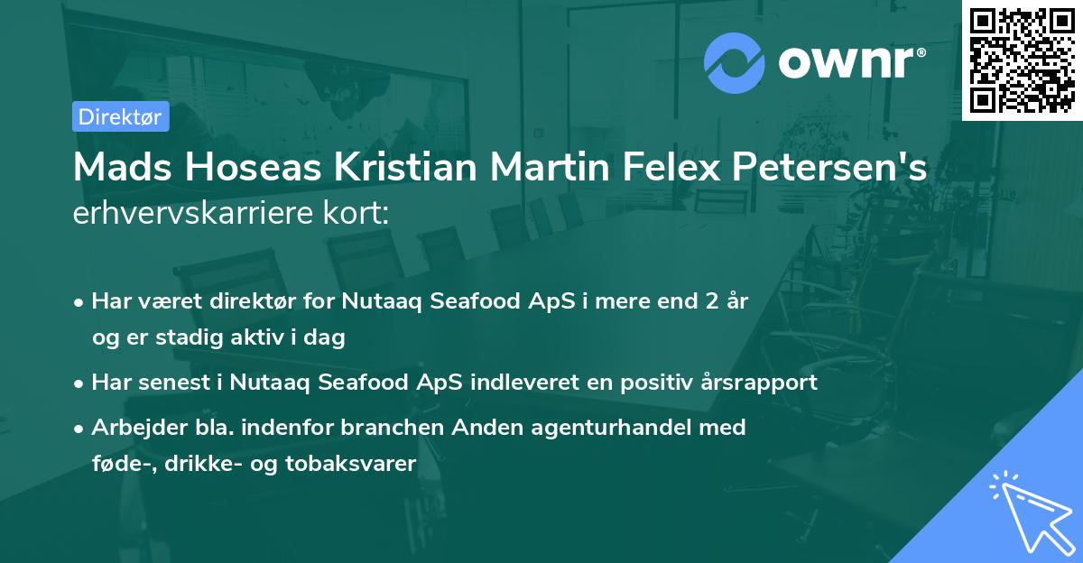 Mads Hoseas Kristian Martin Felex Petersen's erhvervskarriere kort
