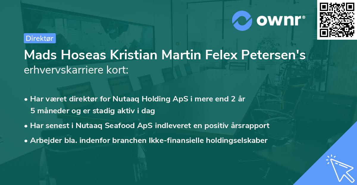 Mads Hoseas Kristian Martin Felex Petersen's erhvervskarriere kort