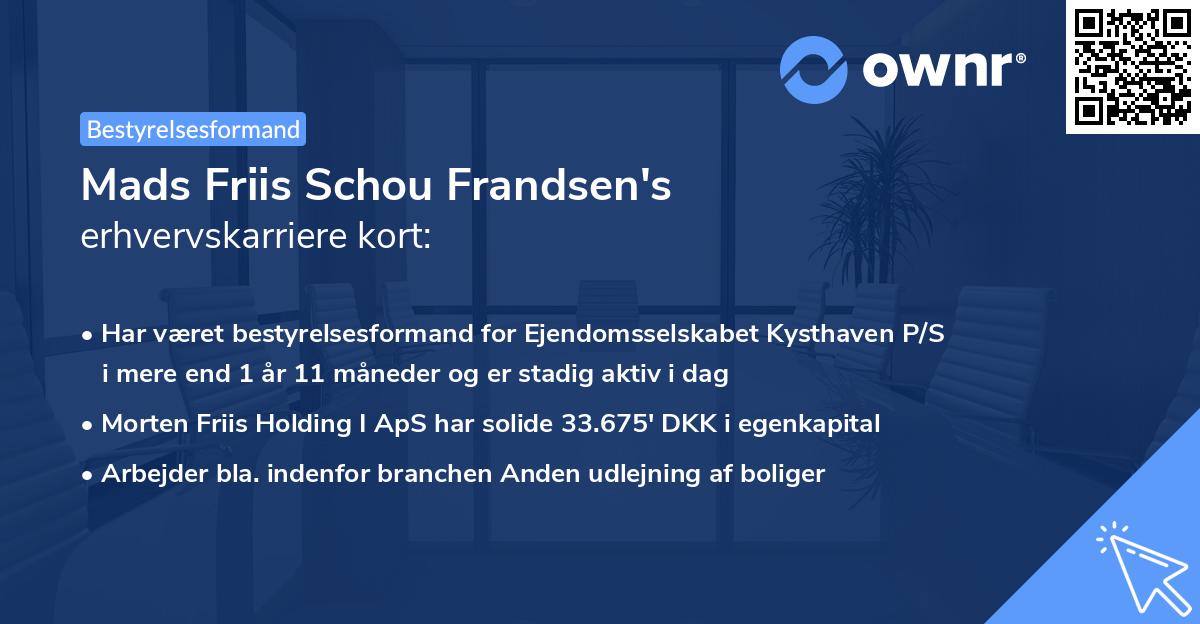 Mads Friis Schou Frandsen's erhvervskarriere kort