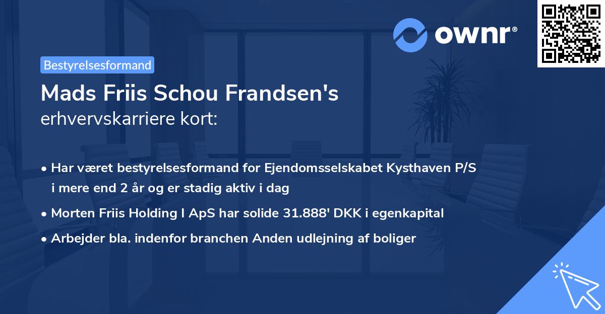 Mads Friis Schou Frandsen's erhvervskarriere kort