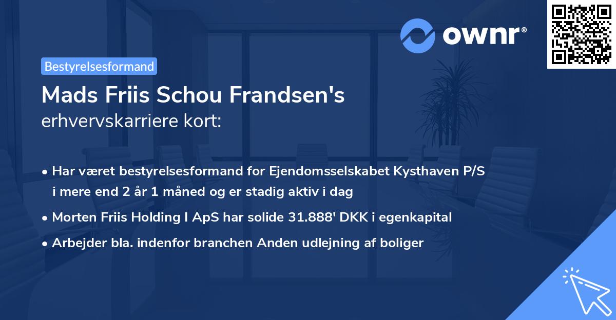 Mads Friis Schou Frandsen's erhvervskarriere kort