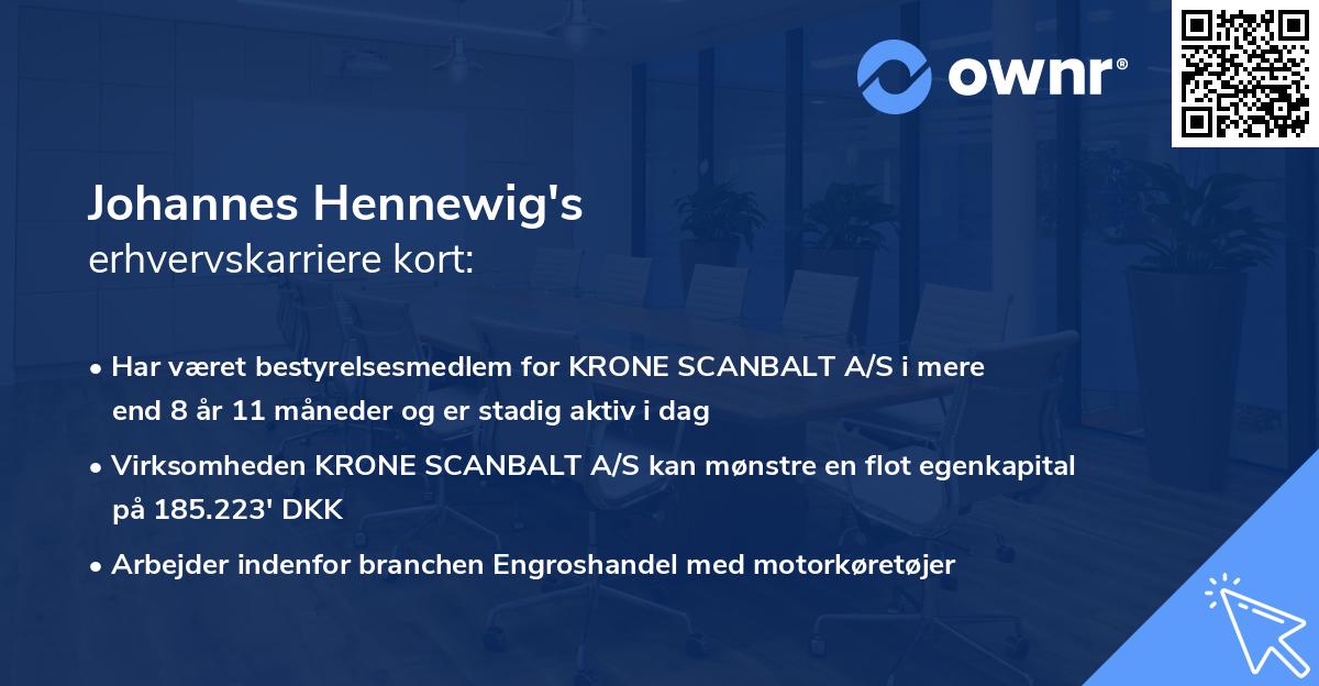 Johannes Hennewig's erhvervskarriere kort