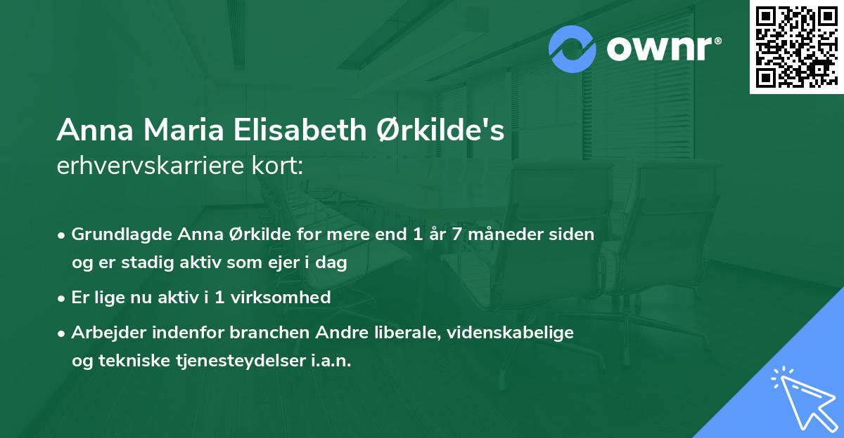 Anna Maria Elisabeth Ørkilde's erhvervskarriere kort