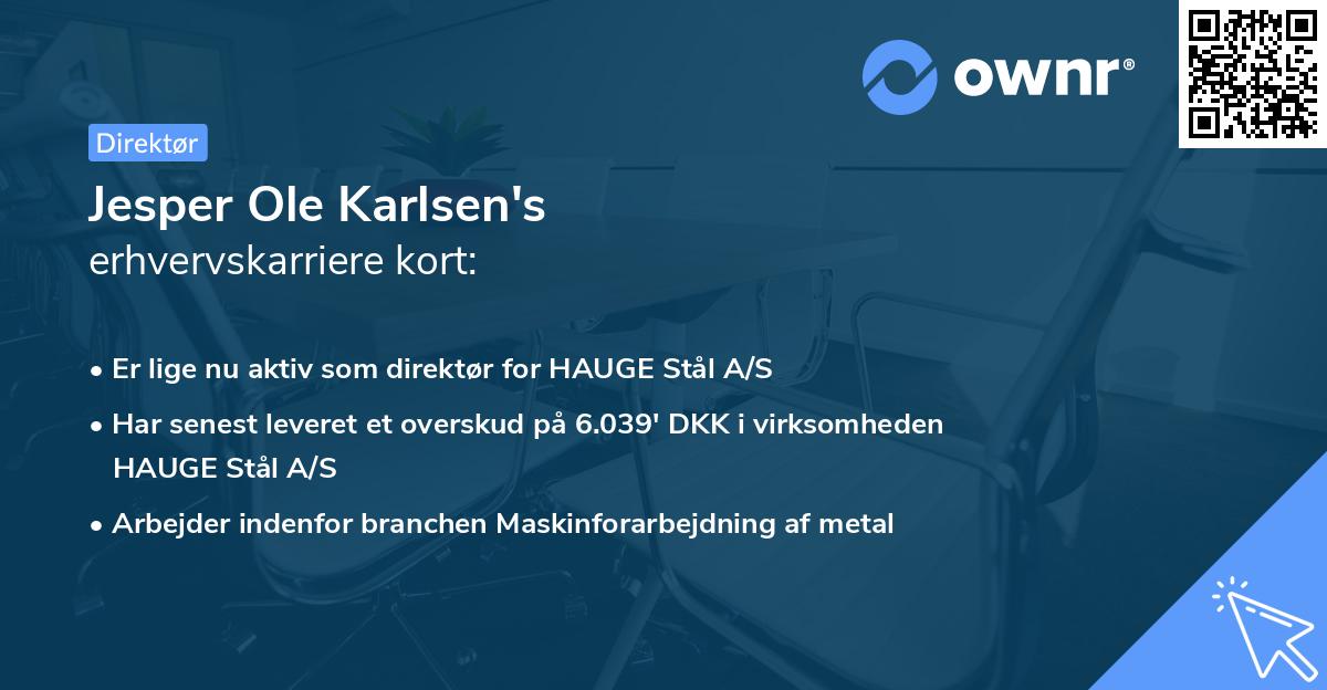 Jesper Ole Karlsen's erhvervskarriere kort