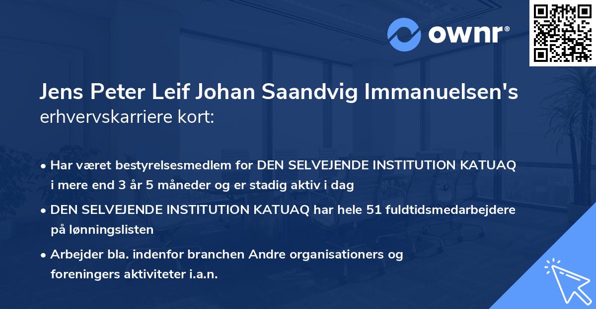Jens Peter Leif Johan Saandvig Immanuelsen's erhvervskarriere kort