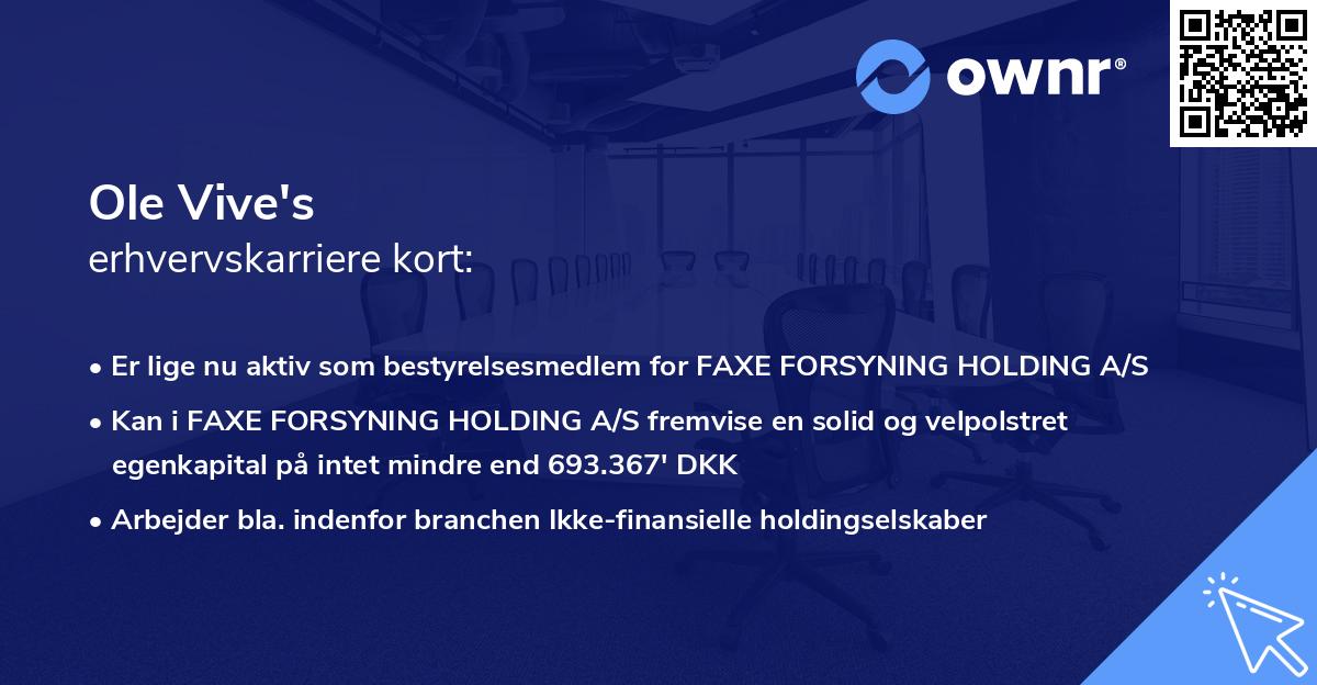 Ole Vive's erhvervskarriere kort