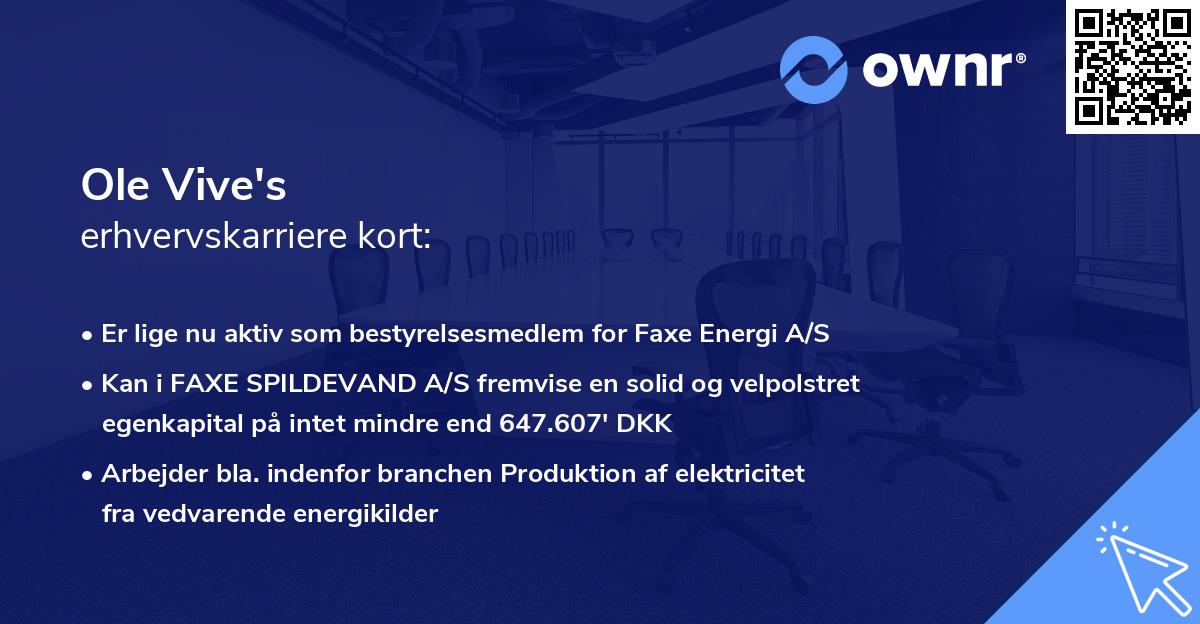 Ole Vive's erhvervskarriere kort