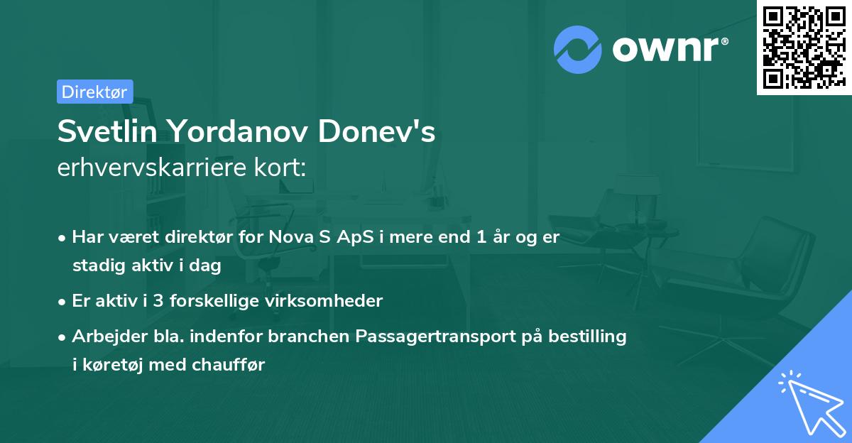 Svetlin Yordanov Donev's erhvervskarriere kort