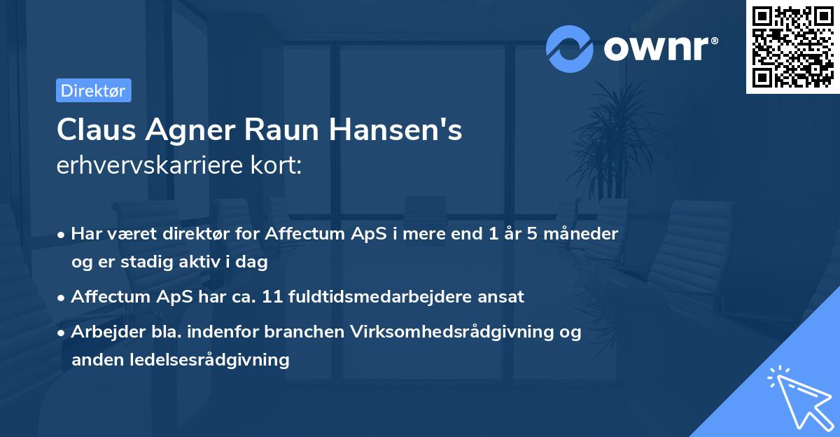 Claus Agner Raun Hansen's erhvervskarriere kort
