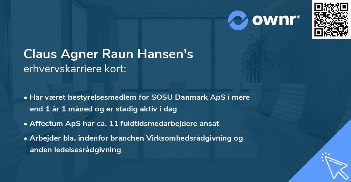 Claus Agner Raun Hansen's erhvervskarriere kort