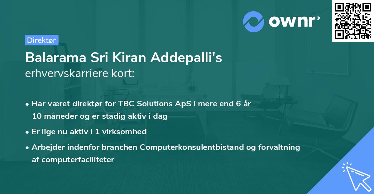 Balarama Sri Kiran Addepalli's erhvervskarriere kort