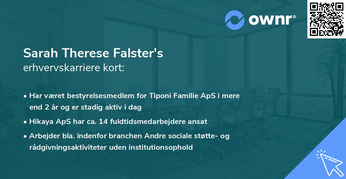 Sarah Therese Falster's erhvervskarriere kort
