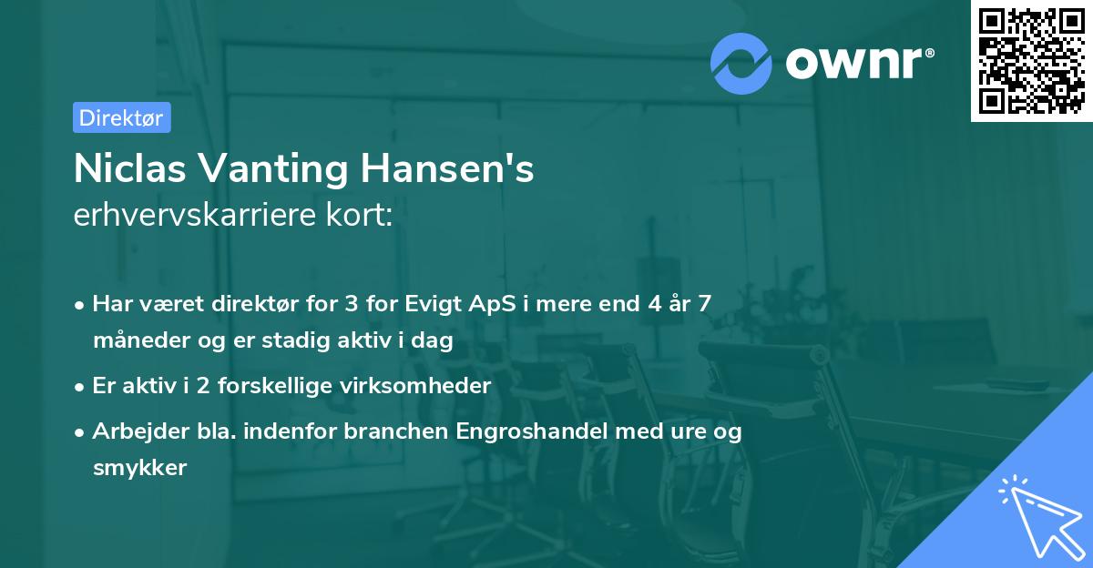 Niclas Vanting Hansen's erhvervskarriere kort