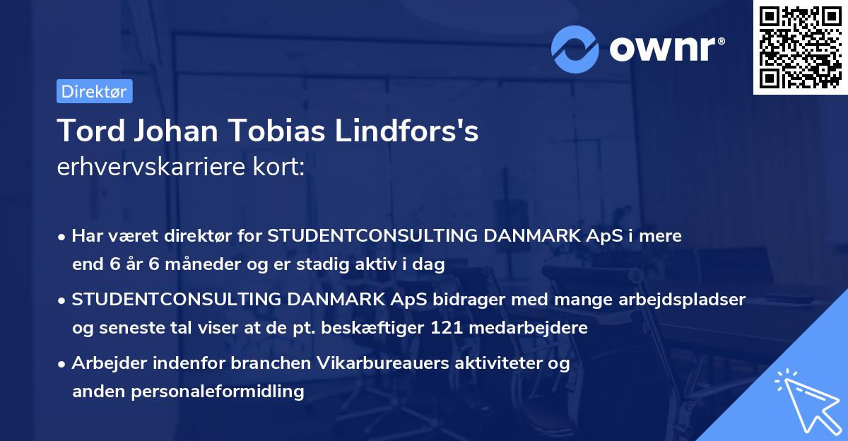 Tord Johan Tobias Lindfors's erhvervskarriere kort