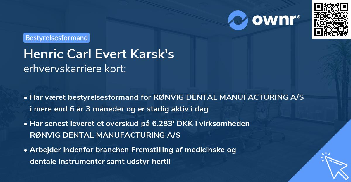 Henric Carl Evert Karsk's erhvervskarriere kort