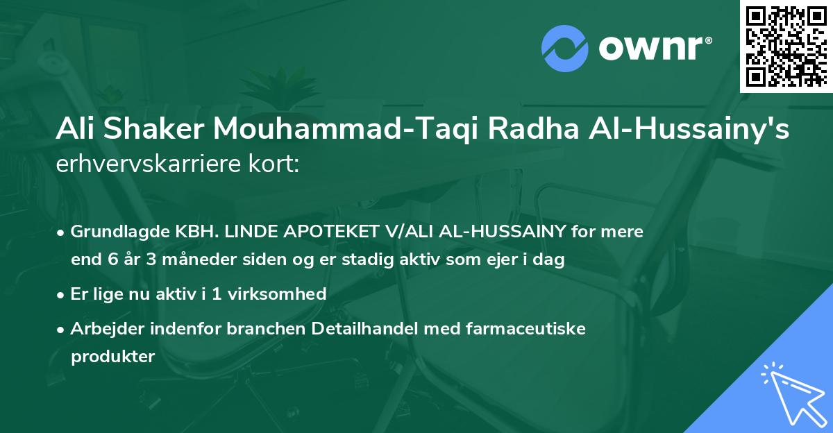 Ali Shaker Mouhammad-Taqi Radha Al-Hussainy's erhvervskarriere kort