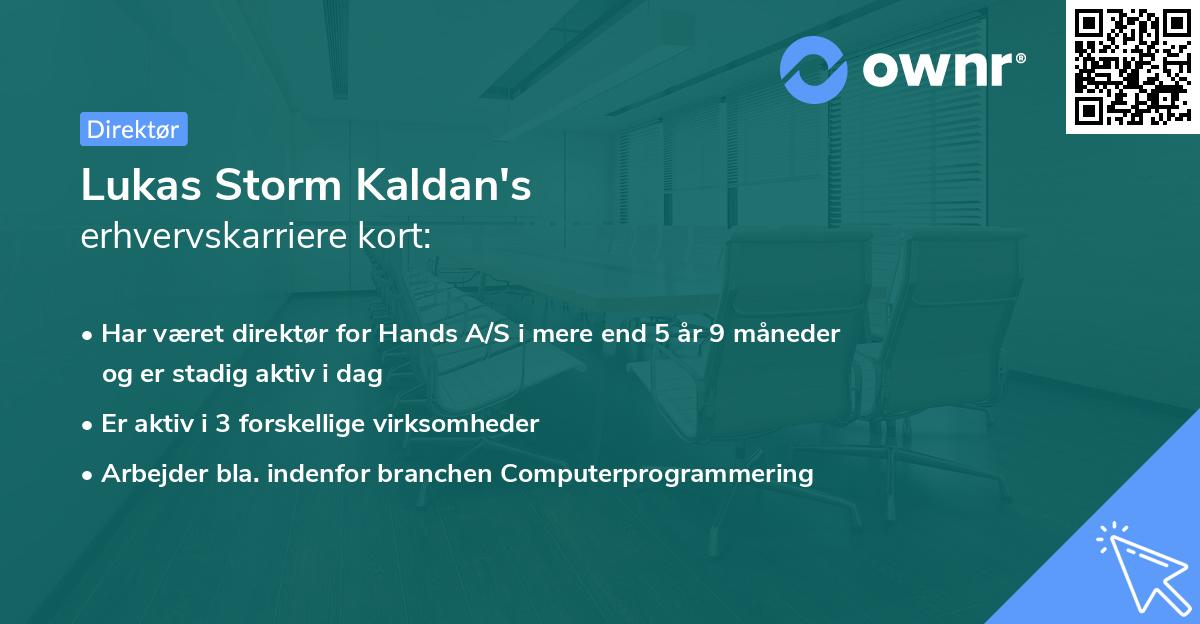 Lukas Storm Kaldan's erhvervskarriere kort
