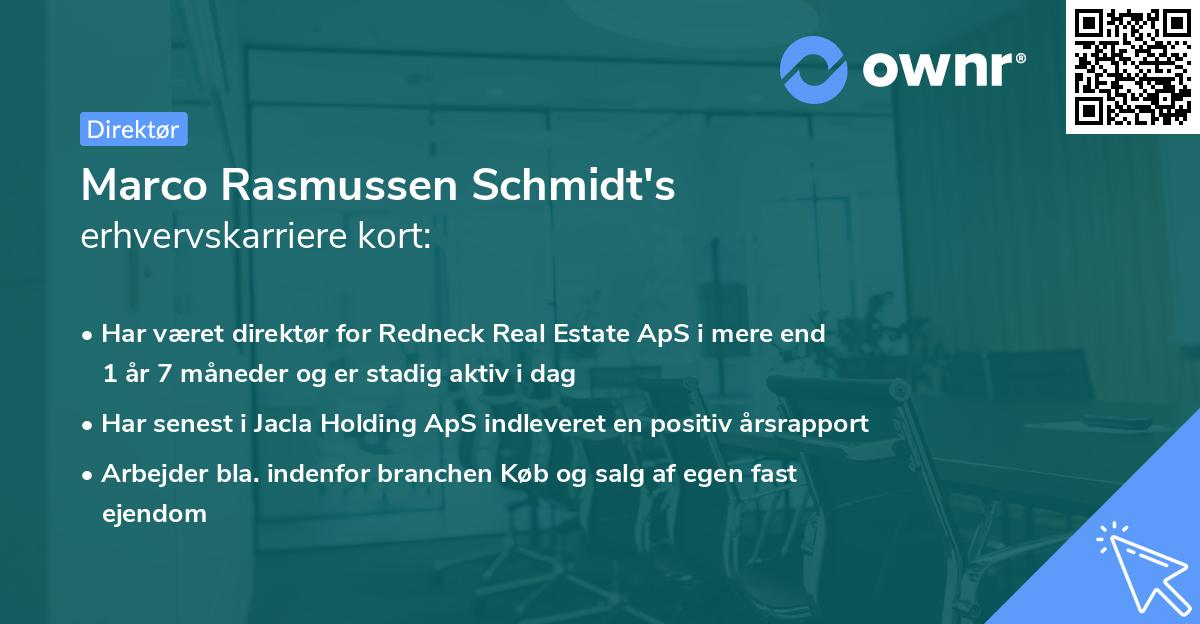 Marco Rasmussen Schmidt's erhvervskarriere kort