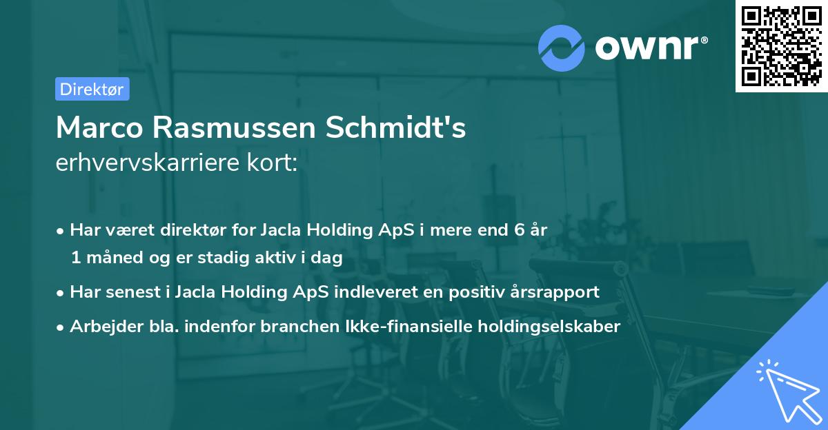 Marco Rasmussen Schmidt's erhvervskarriere kort