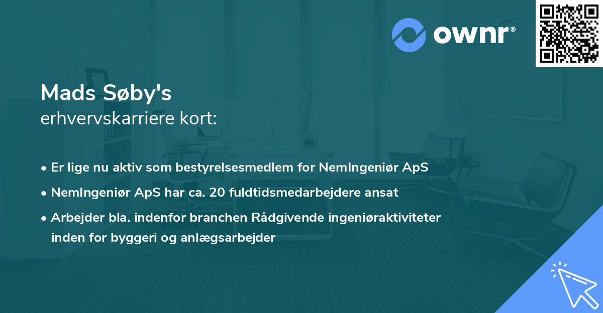 Mads Søby's erhvervskarriere kort