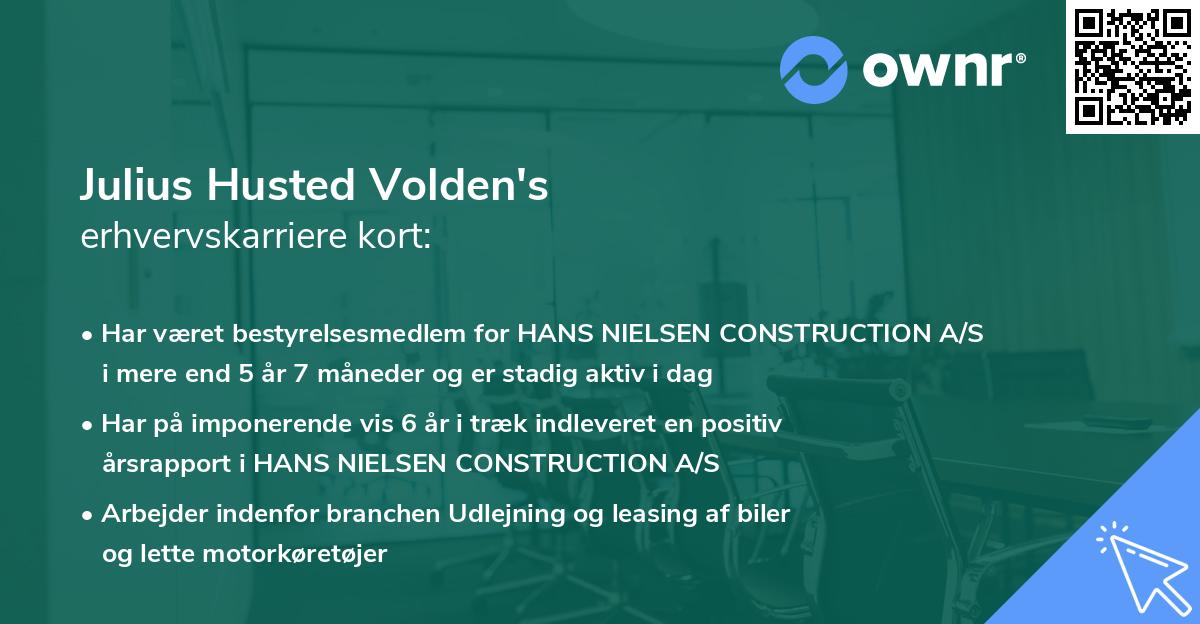 Julius Husted Volden's erhvervskarriere kort