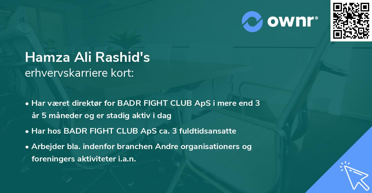 Hamza Ali Rashid's erhvervskarriere kort