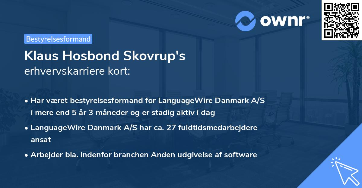 Klaus Hosbond Skovrup's erhvervskarriere kort