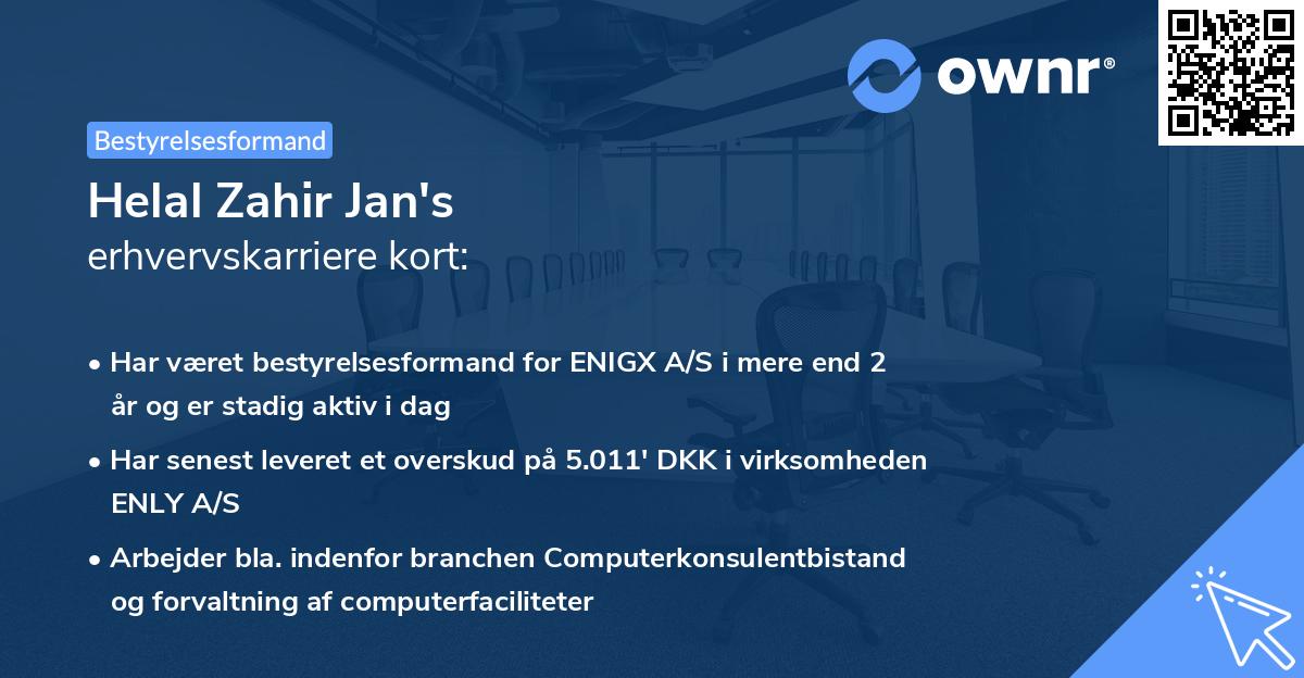 Helal Zahir Jan's erhvervskarriere kort