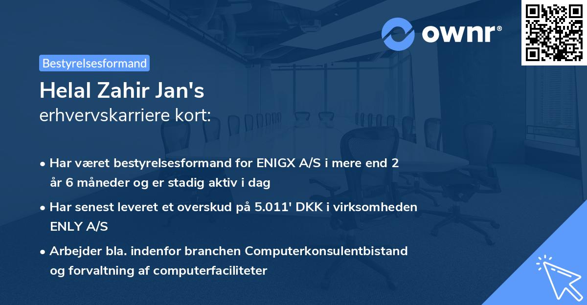 Helal Zahir Jan's erhvervskarriere kort