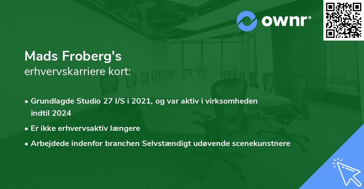 Mads Froberg's erhvervskarriere kort