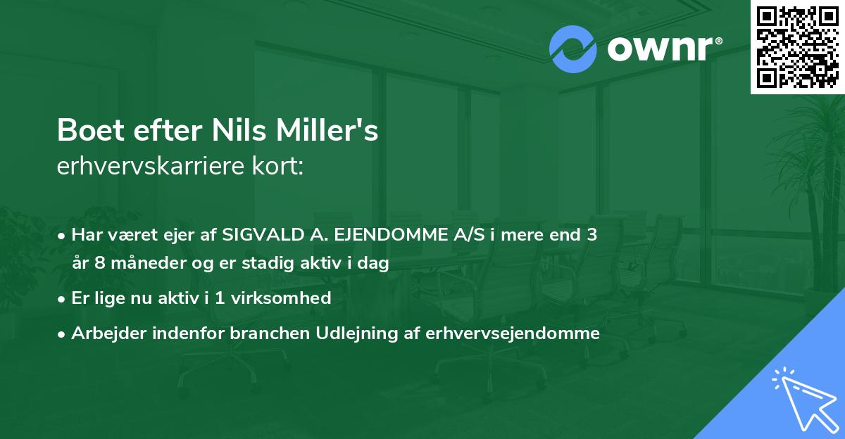 Boet efter Nils Miller's erhvervskarriere kort