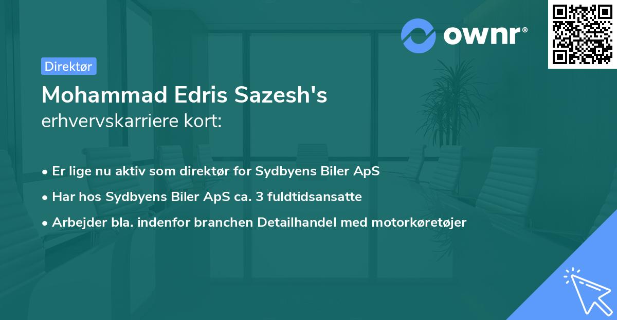 Mohammad Edris Sazesh's erhvervskarriere kort