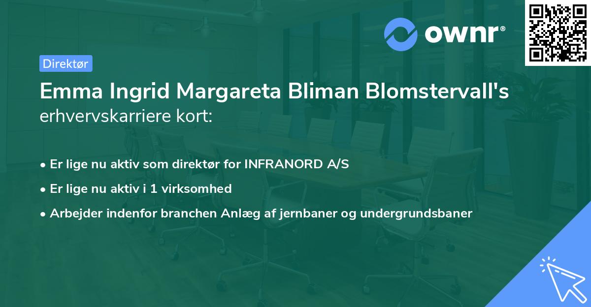 Emma Ingrid Margareta Bliman Blomstervall's erhvervskarriere kort