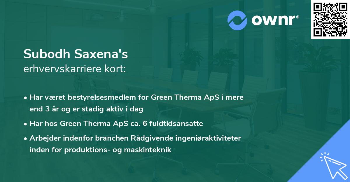 Subodh Saxena's erhvervskarriere kort