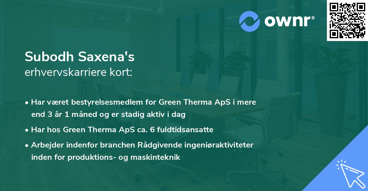 Subodh Saxena's erhvervskarriere kort