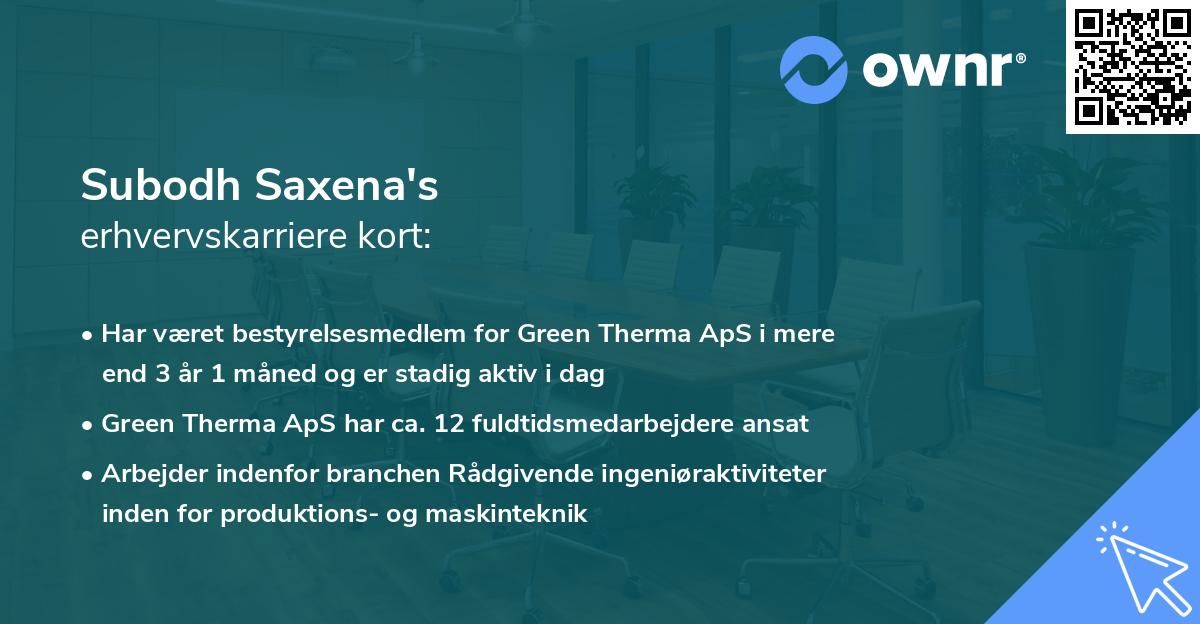 Subodh Saxena's erhvervskarriere kort