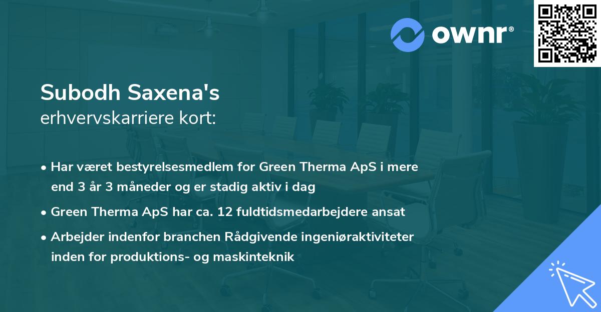 Subodh Saxena's erhvervskarriere kort