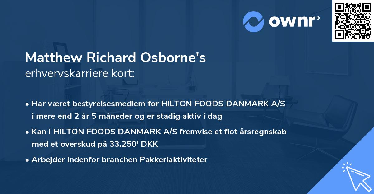 Matthew Richard Osborne's erhvervskarriere kort