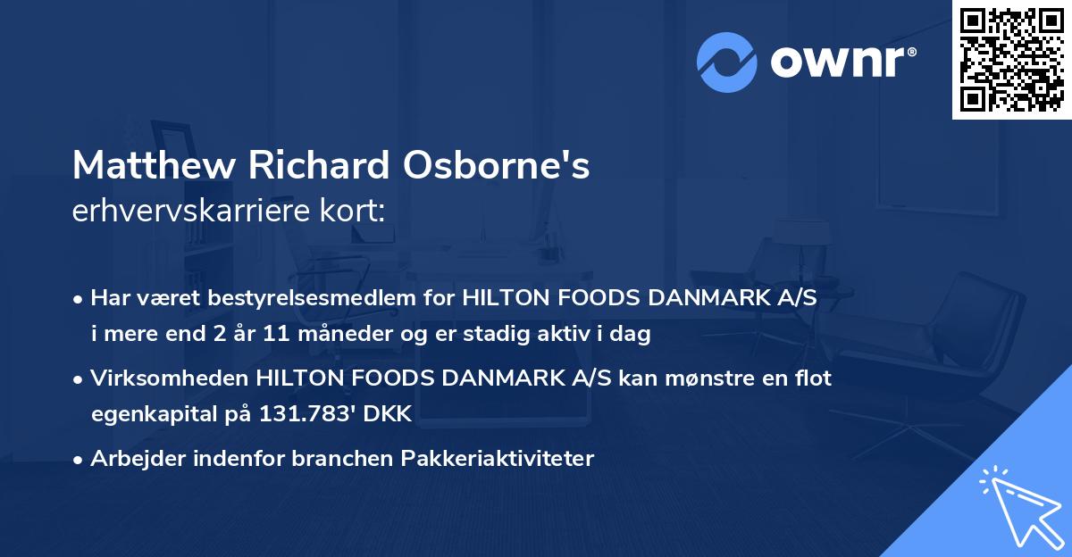 Matthew Richard Osborne's erhvervskarriere kort