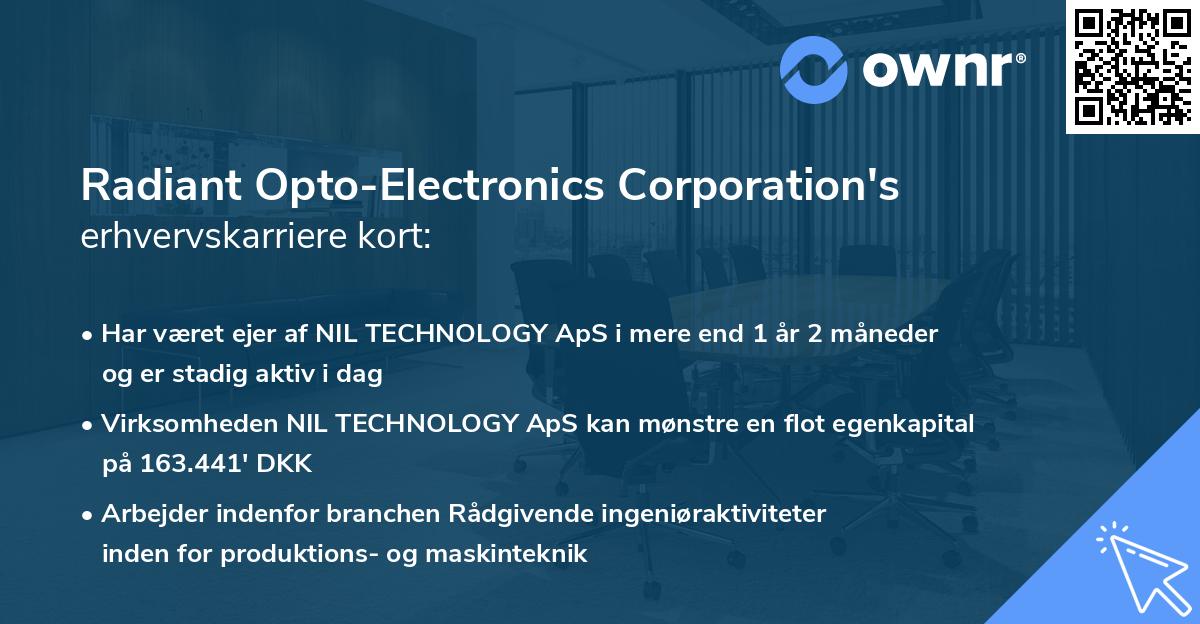 Radiant Opto-Electronics Corporation's erhvervskarriere kort