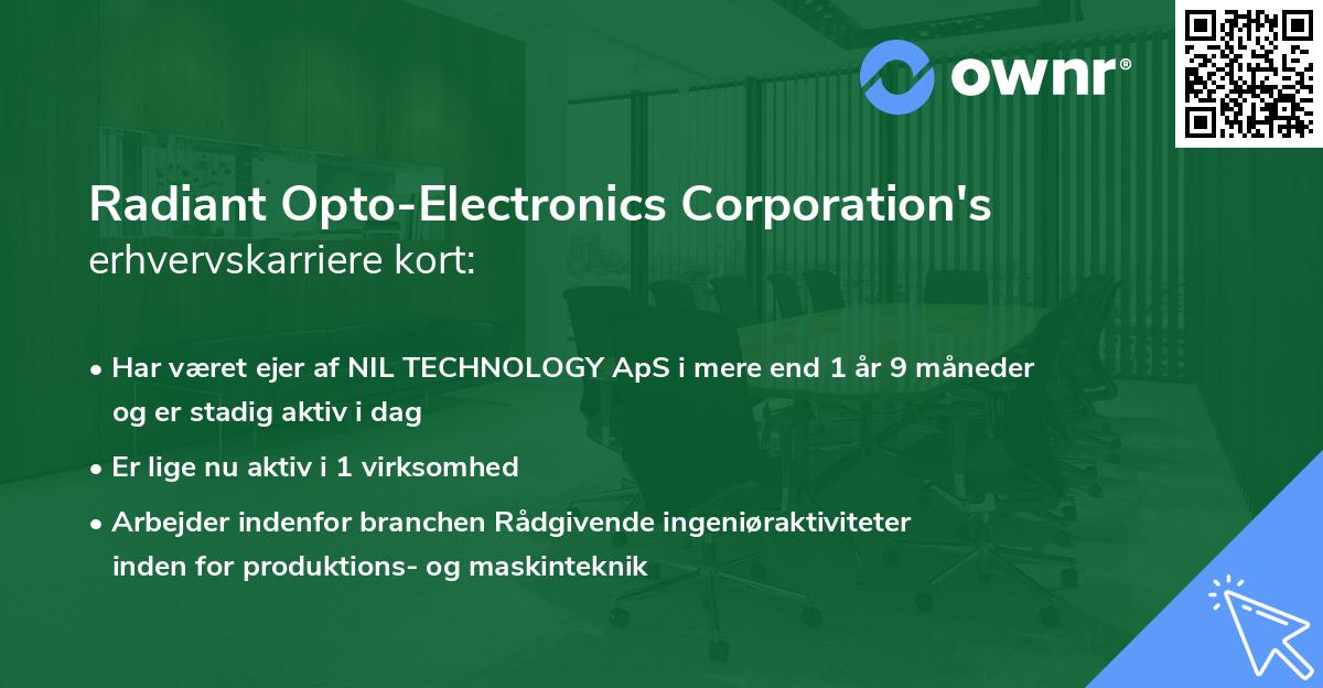Radiant Opto-Electronics Corporation's erhvervskarriere kort