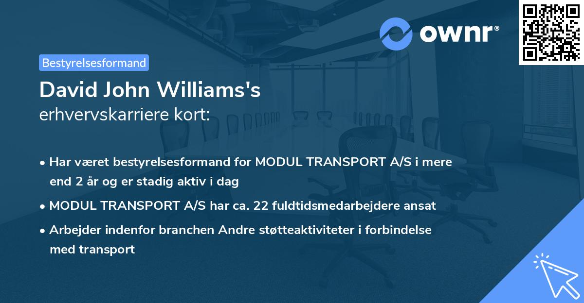 David John Williams's erhvervskarriere kort