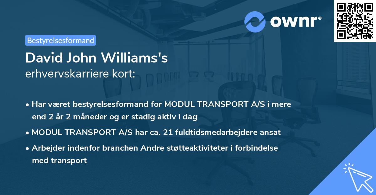 David John Williams's erhvervskarriere kort