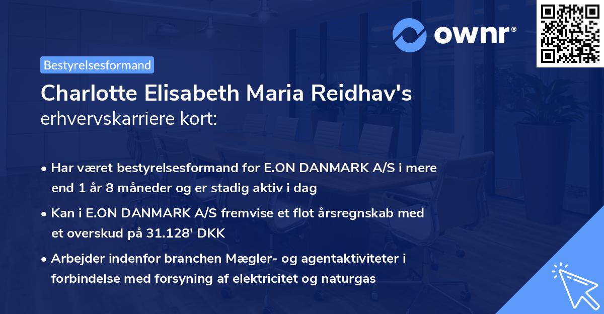 Charlotte Elisabeth Maria Reidhav's erhvervskarriere kort