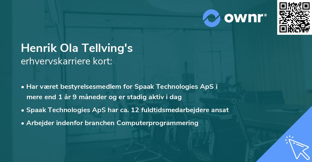 Henrik Ola Tellving's erhvervskarriere kort
