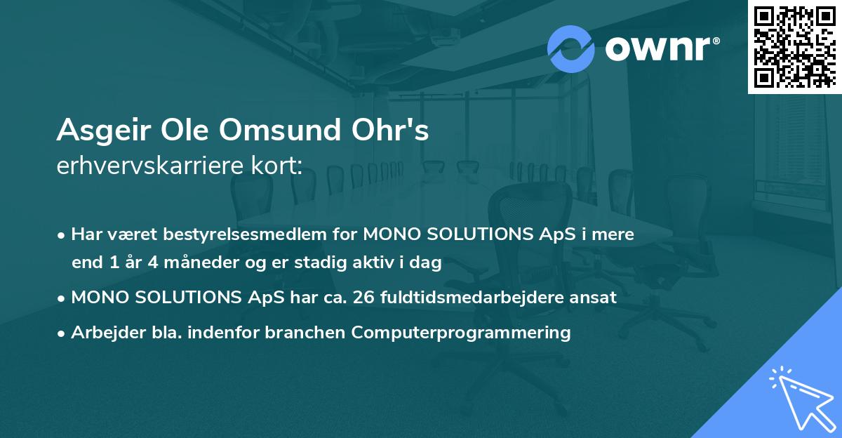 Asgeir Ole Omsund Ohr's erhvervskarriere kort
