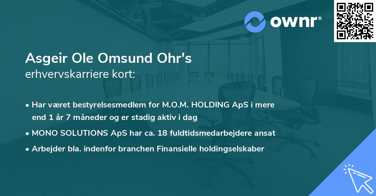 Asgeir Ole Omsund Ohr's erhvervskarriere kort